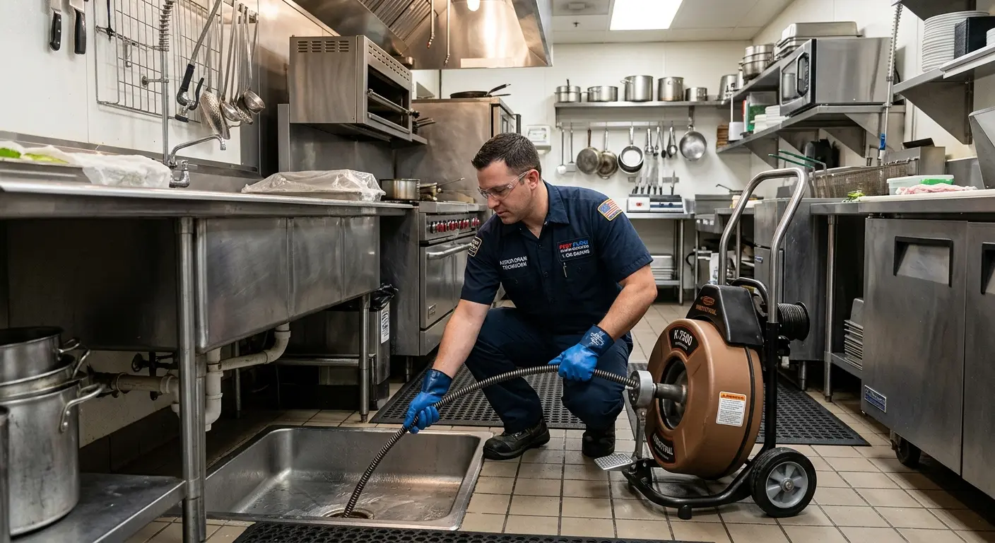 Commercial drain cleaning service in a restaurant kitchen in Brownwood